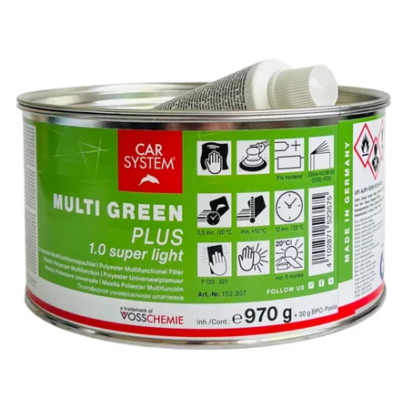 Шпатлевка 2К полиэфирная универсальная MULTI GREEN PLUS 1.0 SUPER LIGHT, зеленая (1.0 кг)