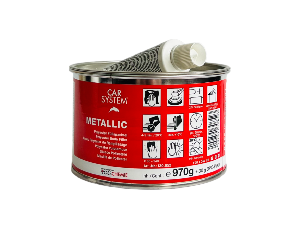 Шпатлевка 2К полиэфирная с алюминием METALLIC, серебристая (1.0кг)