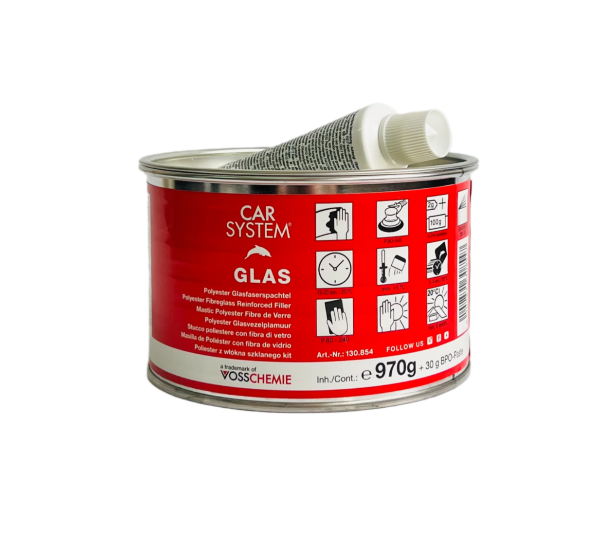 Шпатлевка 2К полиэфирная со стекловолокном GLAS, зеленая (1.0кг)