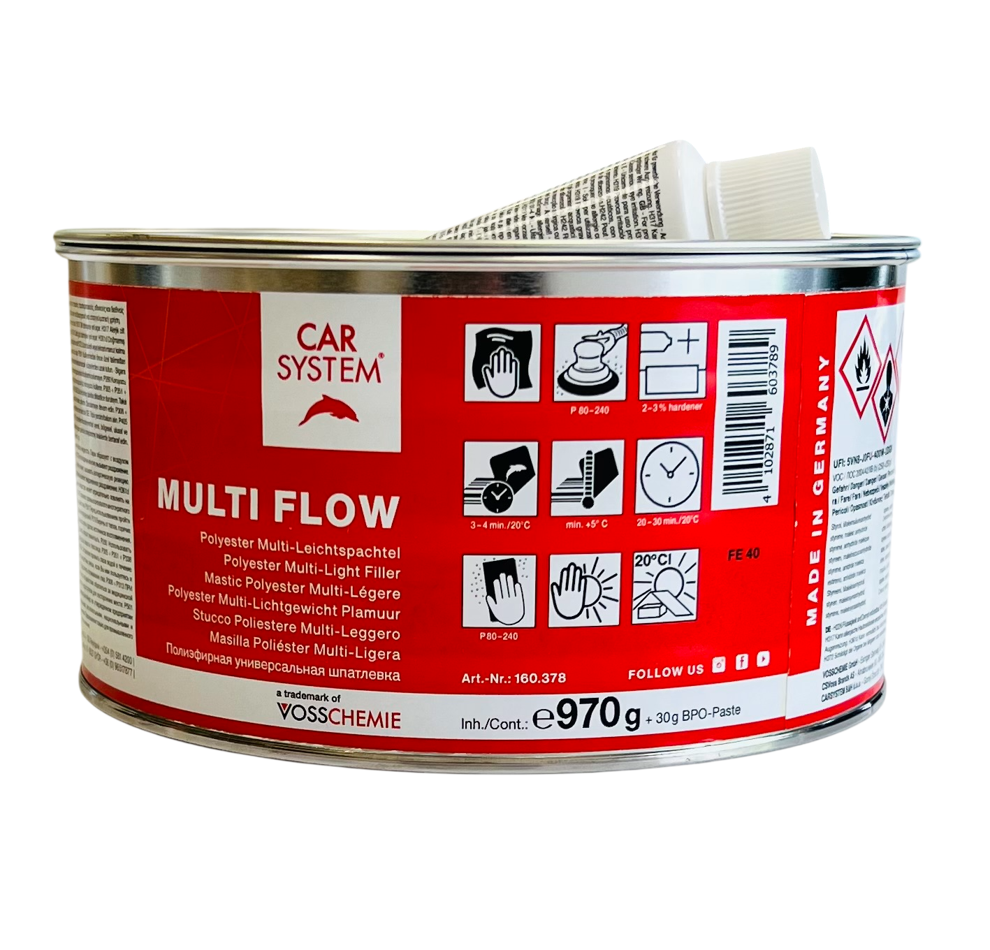 Шпатлевка 2К полиэфирная облегченная MULTI FLOW, голубая (1.0кг)